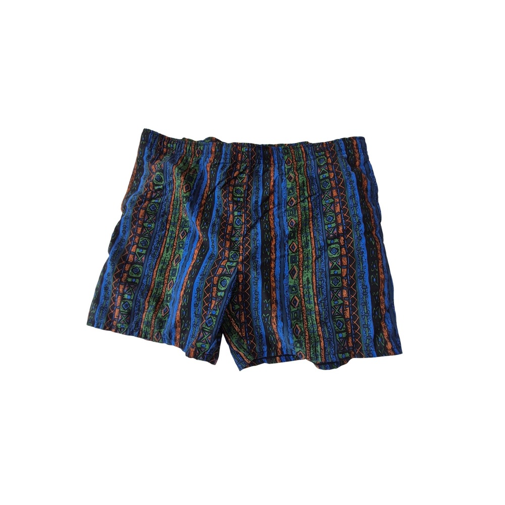 Campus Vintage Mens XL Blue Green Aztec Swim Trunks‎ Nylon Lined Retro 90s